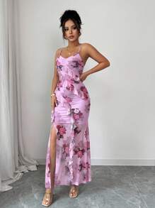 Elenzga Damen Neue Romantisches Volant Saum Elegantes Maxikleid mit Schlitz