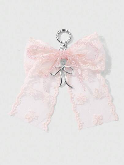 Kawaii 1 Stück handgemachter Schlüsselanhänger/Taschenanhänger mit Perlen-Schleife, DIY, mit Strass & Spitzendekoration, süß & vielseitig, geeignet für Mädchen/Frauen, Alltagsgebrauch oder als Geschenk