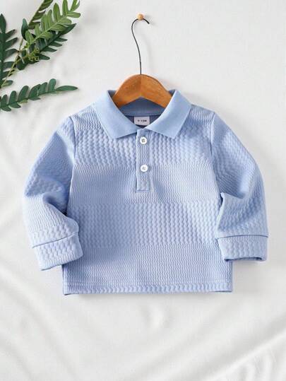 SHEIN Vintaside Kids Koszulka polo dla chłopca, jednolita, biała, z długim rękawem i kołnierzykiem zapinanym na guziki, wiosna/jesień