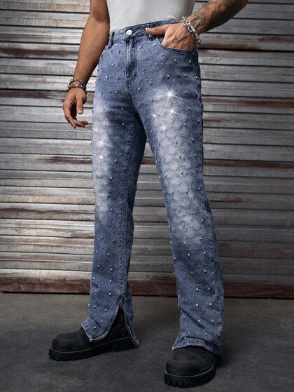 AXEPEAK Jeans de mezclilla con botones distintivos de estilo casual y urbano para hombres, estilo emo