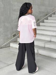 SHEIN Lässiges Street-Fashion-Sweatshirt für Tween-Mädchen mit Leopardenmuster und Buchstabenmuster und passendem, lässigem Hosenset, passende Outfits für Mama und mich (2 Teile separat erhältlich)