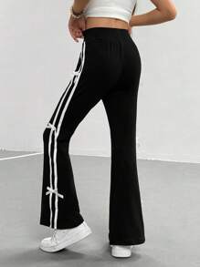 Sparklyn Pantalones casuales estilo colegial americano, a rayas en verde, para niñas preadolescentes - Negro - Ver 3