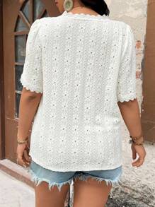 Nubod Camiseta de punto jacquard de manga corta y cuello en V para uso casual de diario, talla grande, verano