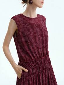 Aalyst Sleeveless Round Neck H-Line Simple Graphic Print Casual Work Dress For Women - Multicolor - View 4