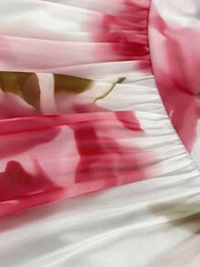 SHEIN Clasi 大码浪漫花卉印花 V 领短袖弹力长裙，适合派对、聚会和正式活动 - 彩色 - 查看 8