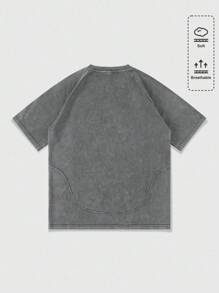 ROMWE MEN Prep Men's Street Life Casual Washed Letter Print T-Shirt For Summer - Dark Grey - View 3