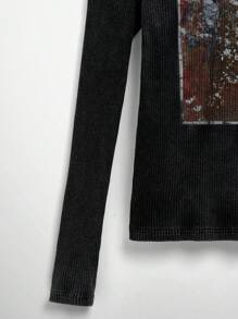 NEON BLANC Men's Street Fashion Knitted Crew Neck Letter Graphic Long Sleeve T-Shirt, Fall, Couple Things