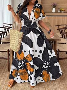 Weeklong Plus Size Floral Print Casual Summer Dress, Random Print - Multicolor - View 3