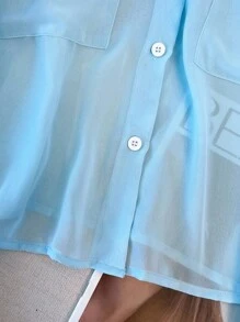 SHEIN LUNE Plus Size Casual Solid Color Long Sleeve Shirt - Blue - View 5