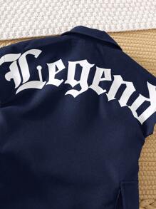 SHEIN Conjunto de pelele y pantalón corto de punto suave con estampado de letra lindo para bebé niño/niña