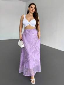 Firerie Váy lưới thêu hoa thanh lịch cỡ lớn, mùa hè - Màu tím - Xem 2