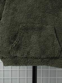 SHEIN Sudadera con capucha de forro polar bordada por ambos lados, informal, para niño preadolescente en otoño/invierno - Verde militar - Ver 9