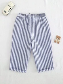 Cozy Pixies 男婴松紧腰休闲长裤，带装饰带，舒适百搭 - 藍色 - 查看 2