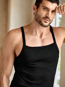 Manfinity VCAY Men's Casual Ribbed Knit Slim Fit Sleeveless Undershirt Tank Top, Suitable For Everyday Wear, Men's Tank Top, Sleeveless Shirt, Ribbed Tank Top, Slim Fit Tank, Black Tank Top, Solid Color Undershirt, Gym Tank Top, Sexy Men's Top, Men's Fashion Top, Party Wear, Clubwear, Festival Top, Designer Tank, Summer Top