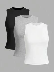 SHEIN LUNE 3 件装纯色背心，返校休闲款 - 彩色 - 查看 6
