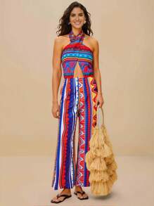 JIAN LASALA Combinaisons multicolores pour femmes, style bohème, avec dos nu, nouée, colorées, imprimés géométriques. Tenues d'été pour femmes, combinaisons d'été, tenues de vacances, sorties, tenues de plage pour femmes