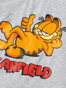 GARFIELD X SHEIN Young Boy Cat Graphic Round Neck Short Sleeve Top And Allover Cat Print Shorts Pajama Set, Suitable For Spring/Summer