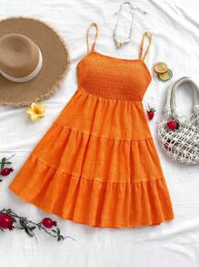 Soleia 素色荷葉邊吊帶連衣裙