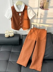 3 件套儿童年轻男孩百搭、时尚、可爱绅士学院风背心，适合春夏季节，适合日常生活、运动、校园、派对、节日、表演、摄影、白衬衫、校服、男孩西装、男孩返校校服 - 彩色 - 查看 9