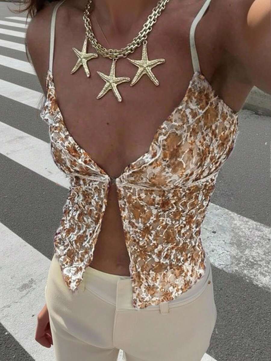 INAWLY Women's Floral Print Slit Sexy Sleeveless Tank Top Graphic Tees Women Tops - Yellow - View 1