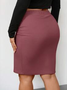 Firerie Plus Size Mulheres Cor Sólida Plissada Elegante Bodycon Saia - Rosa - Ver 2