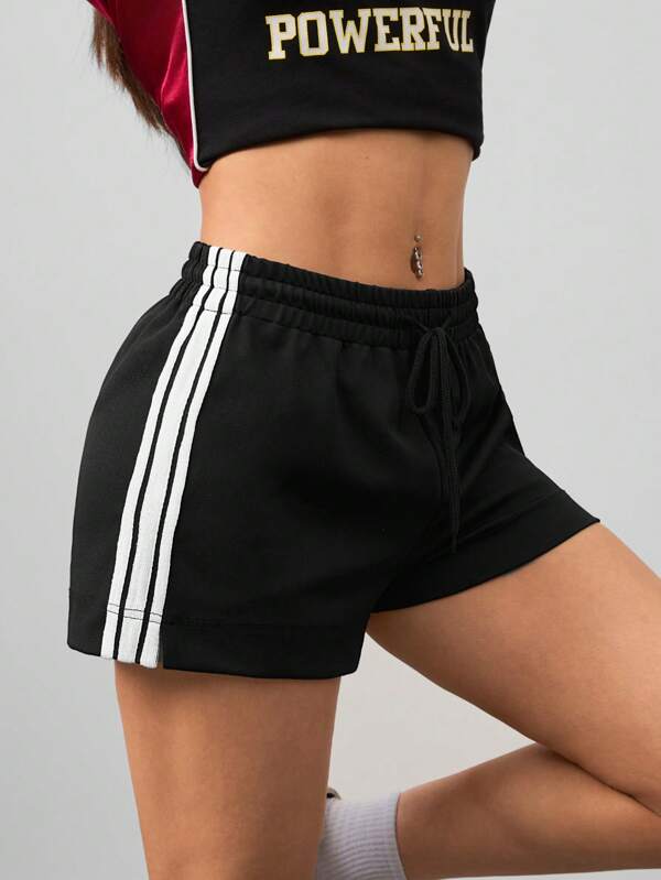 Coolane Women's Spring/Summer Cool Girl Streetwear Sportswear Blockcore Woven Tape Block Striped Black Shorts