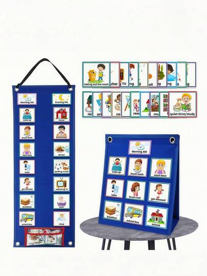 1 st återanvändbart visuellt schema - daglig rutinplanerare med 70 bildkort