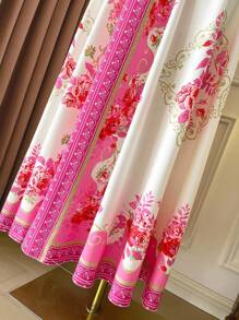 Rometta Đầm đi nghỉ tay bồng cổ đứng in hoa cỡ lớn cho nữ - Hồng - Xem 3
