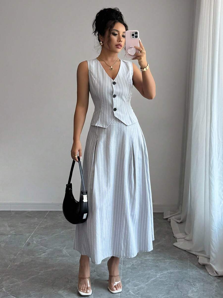 Rafferiza 2件套女士西装外套和背心套装 - 灰色 - 查看 1