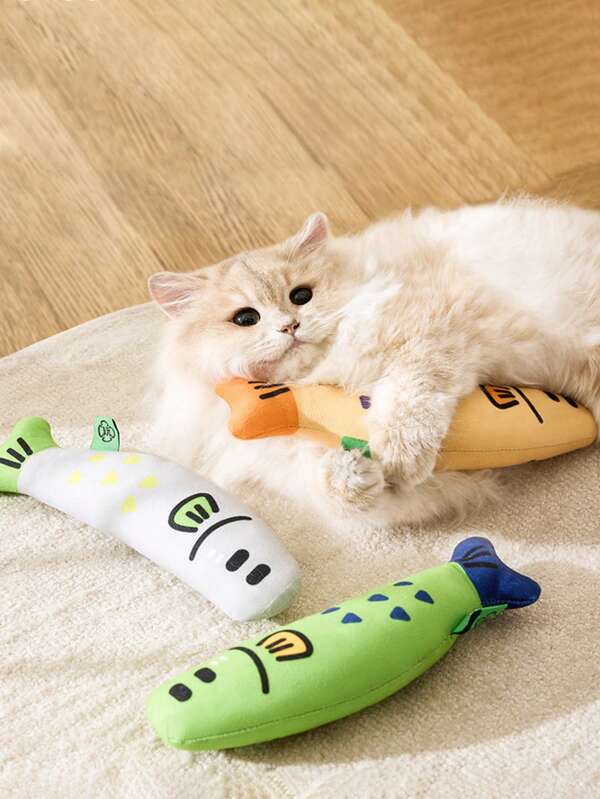 PETSIN 1 pieza Juguete de pez parlante para gatos que estimula y relaja, incluye juguete de peluche con palo para atraer al gato y ayuda a rebajar los dientes, suministros para mascotas