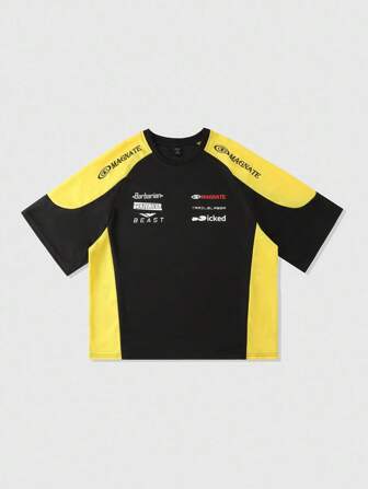 Street Life Herren Farbkontrast Patchwork Kurzarm Locker Kurzes T-Shirt