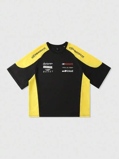 Street Life Men's Color Contrast Patchwork Short Sleeve Loose Cropped T-Shirt