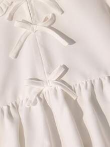 Tween Girls' White Fashion Elegant Cute Blouse For Tea Party School,Autumn Long Sleeve Casual Shirt With Frill Collar Decorative Bow,Minimalist - White - View 5