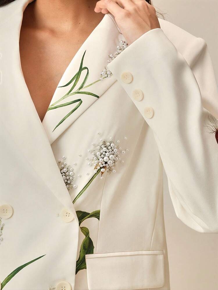 Embroidered & Printed Elegant High-End Casual Women's Jacket With Beaded Decor