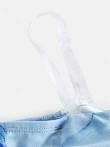 Girlism 少女蓝色针织花卉印花露肩褶皱长裙，优雅复古，返校/派对服装，生日服装，舞会礼服，派对礼服，亮粉色连衣裙，婚纱，夏季连衣裙，夏季修身网眼扎染 - 藍色 - 查看 4