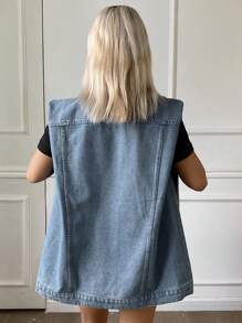 Livesso 女士牛仔无袖垫肩中长夹克