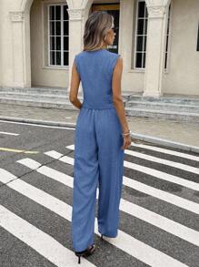 SHEIN Frenchy 2 pezzi Tuta casual da donna a tinta unita: Gilet e pantaloni lunghi