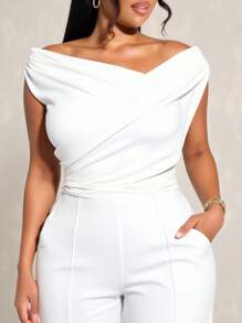 SHEIN SXY Tallas grandes Mujeres Primavera y Verano Elegante Sexy Diario Básico Commuter unicolor Sin mangas Asimétrico Minimalista Sofisticado Moda - Blanco - Ver 4