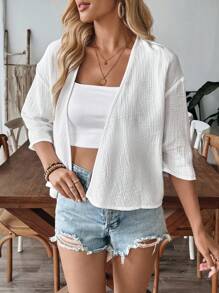 Camisa blanca de mujer de manga corta, casual y elegante para el verano/otoño - Blanco - Ver 5