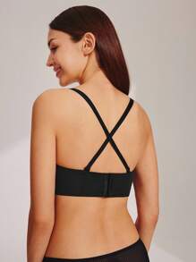 LUVLETTE 女士黑色透气无肩带隐形无缝聚拢钢圈基础款T恤式文胸