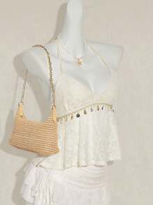 SHEIN ICON Top tipo halter casual de unicolor con colgante de concha como decoración