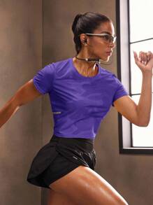 Exploreva Women Round Neck Dropped Shoulder Short Sleeve Casual Summer Sports Crop Top