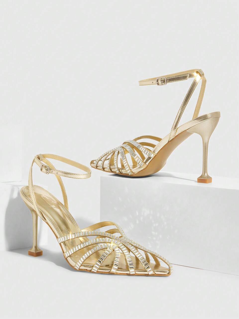 CUCCOO SZL Women Shoes New European And American Fashion Lace-Up Combination Inlaid With Rhinestones Hollow Lace-Up Pointed High-Heeled Sandals, Versatile, Comfortable, Lightweight, Simple And High-End Temperament Elegant And Sexy Shoes Spring Shoes