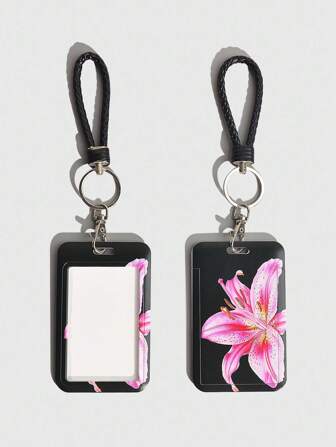Fairycore 1 pezzo Portacarte di credito/badge con decorazione floreale, motivo a giglio, pratico per il ritorno a scuola