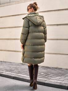 CLARA VERO 羽绒冬季大衣，街头风格夹克，实用口袋外套，按扣，冬季时尚，都市保暖层，舒适必备 - 綠色 - 查看 2