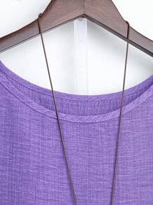 Linhara 加大码纯色圆领落肩不对称下摆衬衫