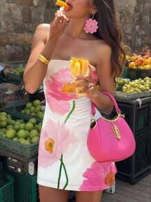INAWLY Vestido mini sin mangas con estampado floral para mujer