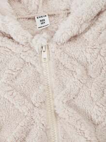 1 Pc Girls Hooded Long Sleeve Zipper Front Short Knit Mottled Jacket, Autumn Fall Winter