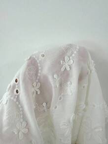 Franclia 优雅 V 领纽扣式短袖刺绣镂空修身女士衬衫，春夏 - 白色 - 查看 8