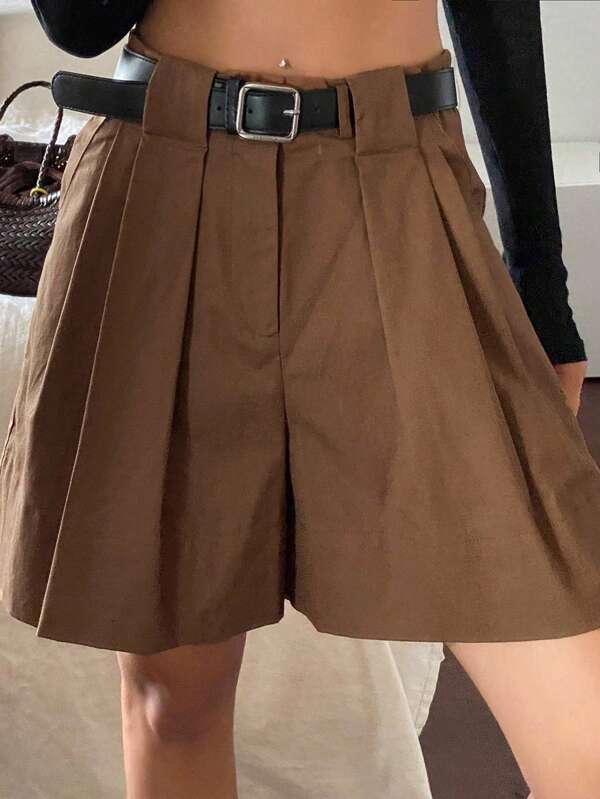 Livesso Losse, effen, geplooide, wijde broekspijpen voor dames, casual shorts voor de zomer